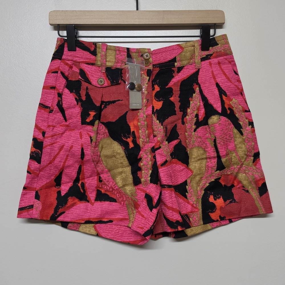 J. Crew Women's Tropical Palms Bright Pink Multicolor Shorts Size 0 Vacation